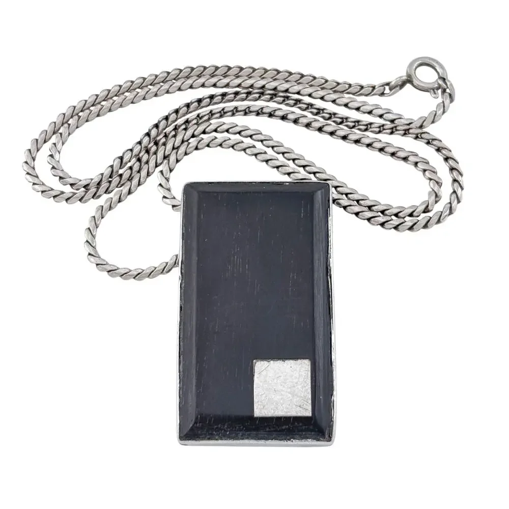 Vintage Sterling Silver 925 Wood Pendant Necklace 18"_4